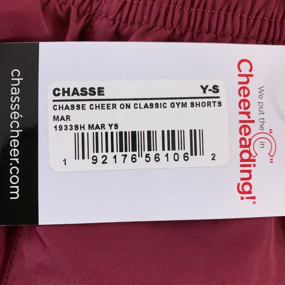 Chasse Youth Size Small Maroon Cheer On Classic Dolphin Hem Lined Gym Shorts NWT